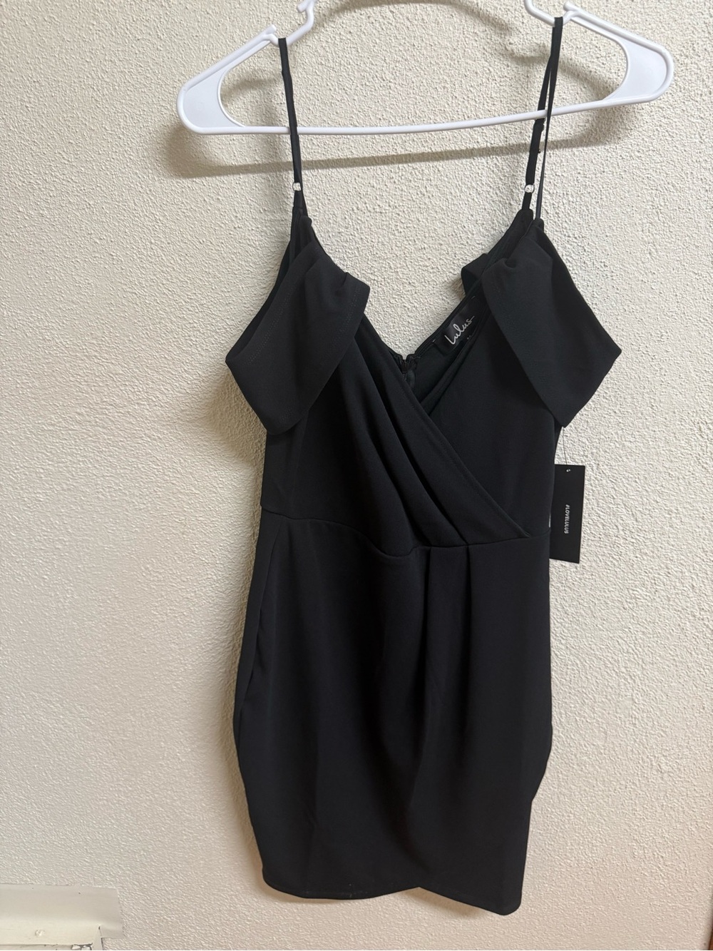 Black Spaghetti Strap Wrap Mini Dress